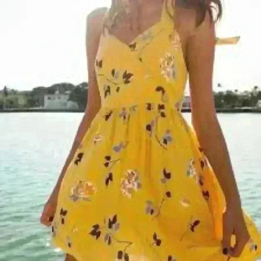 Urban Outfitters halter yellow flora dress size Large